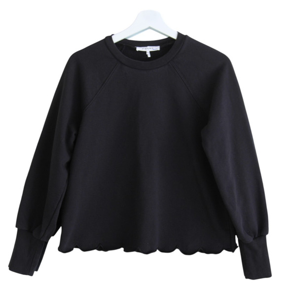 Frame Sweatshirt Small Black Scalloped Hem Puff Bishop Sleeve Pullover - Picture 2 of 7